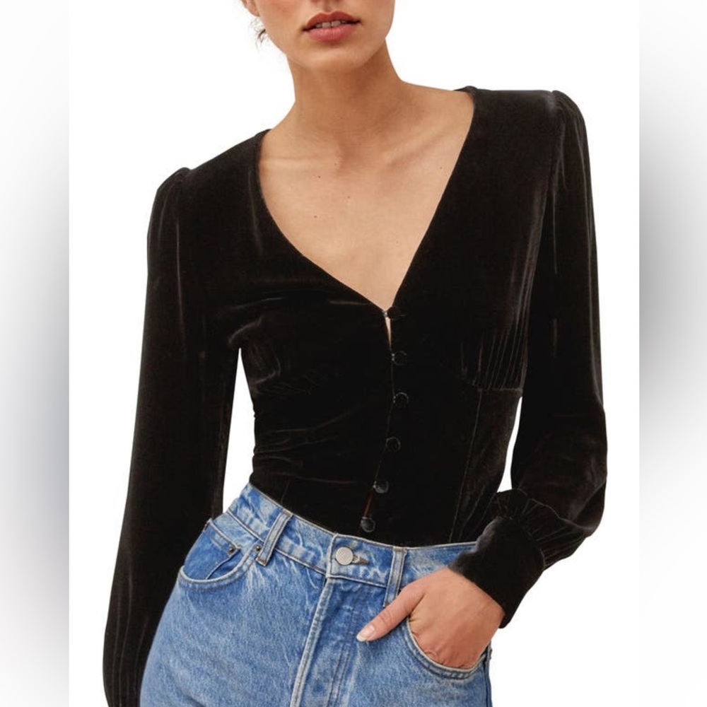 Reformation Seraphine Black Velvet Blouse